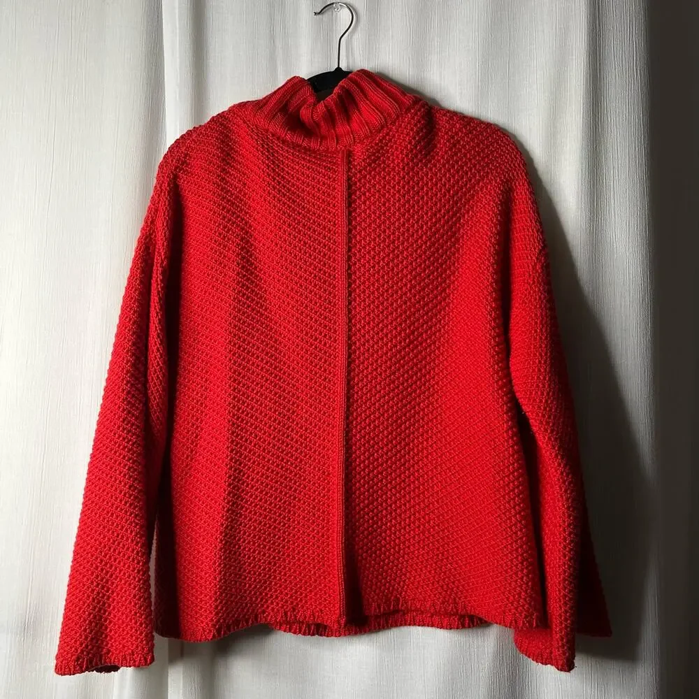 Pull & Bear Red Mock Neck Chunky Knit Bell Sleeve Sweater Medium